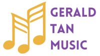 Gerald Tan Music logo with yellow notes and purple text